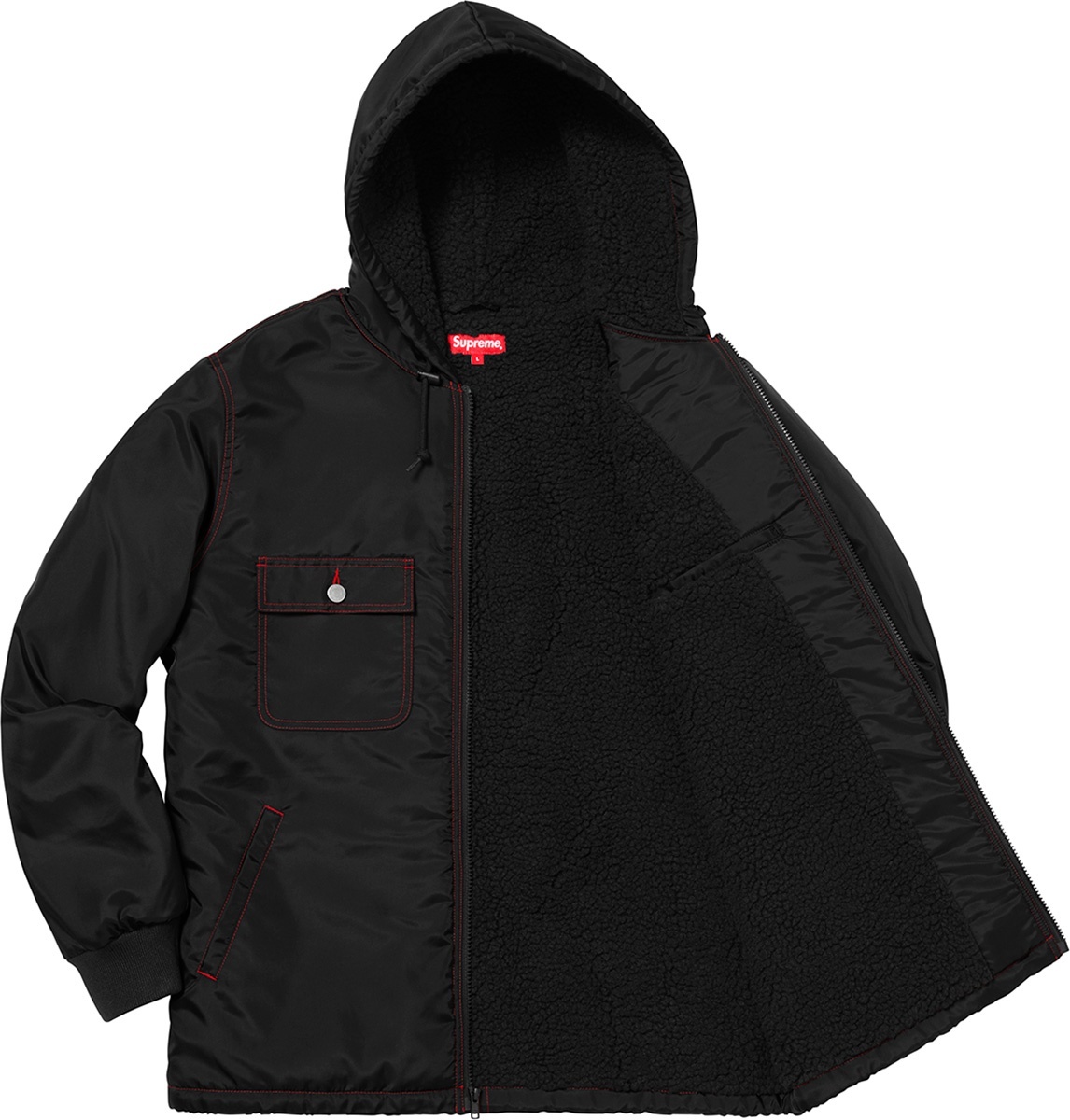Sherpa Lined Nylon Zip Up Jacket view 19